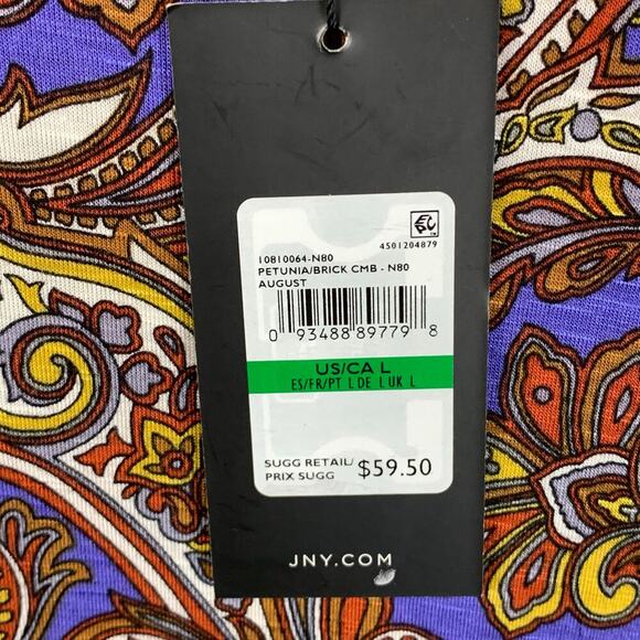 Jones New York Paisley Lace Up Short Sleeve Dressy Tee Top Size L NWT - Picture 6 of 10